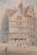 James Baynes A Street Corner Scene with Figures by James Baynes oil painting reproduction